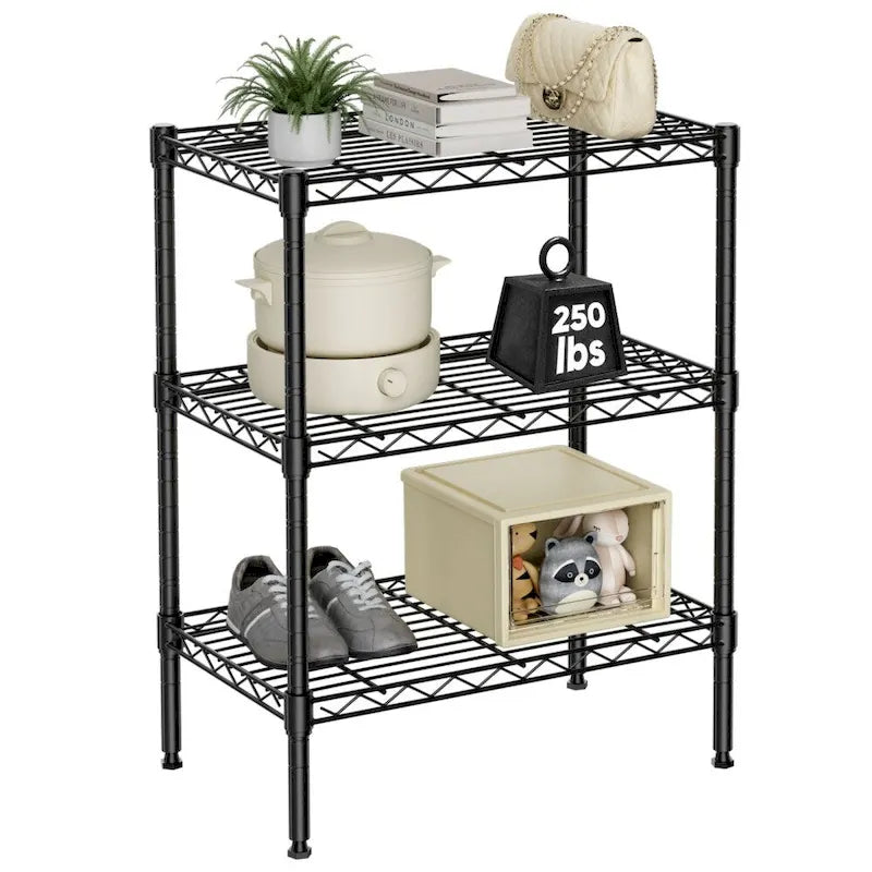 3-Tier Adjustable Metal Wire Shelving Unit with Heavy-Duty Frame