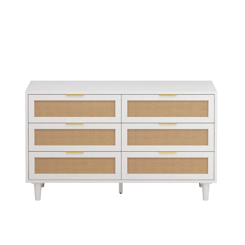 6-Drawer Rattan Dresser with Wood Frame