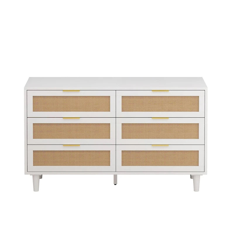 6-Drawer Rattan Dresser with Wood Frame