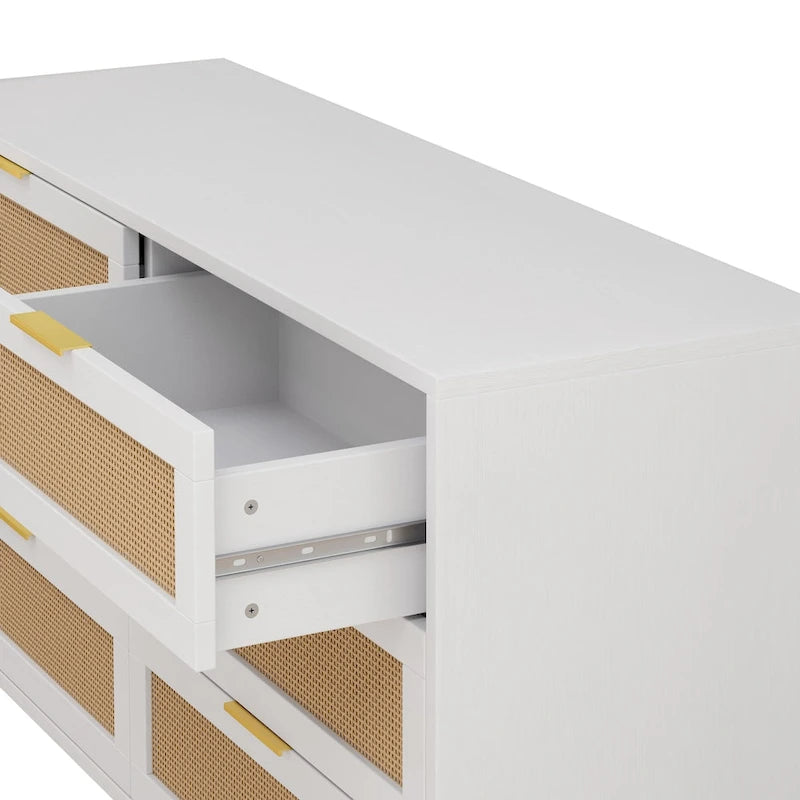 6-Drawer Rattan Dresser with Wood Frame