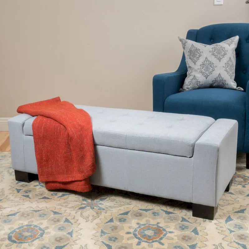 Tufted Waffle Stitch Storage Ottoman Bench with Soft-Close Lid — 2 Colors
