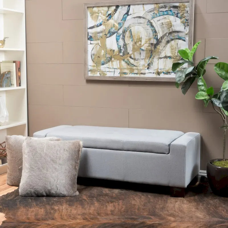 Tufted Waffle Stitch Storage Ottoman Bench with Soft-Close Lid — 2 Colors