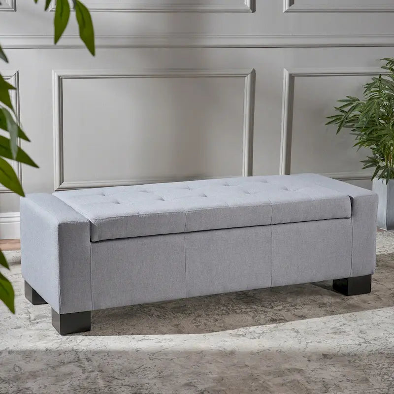 Tufted Waffle Stitch Storage Ottoman Bench with Soft-Close Lid — 2 Colors
