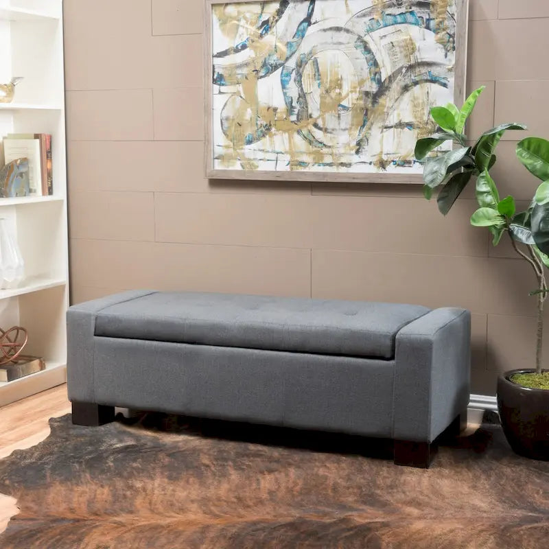 Tufted Waffle Stitch Storage Ottoman Bench with Soft-Close Lid — 2 Colors