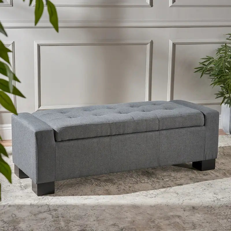 Tufted Waffle Stitch Storage Ottoman Bench with Soft-Close Lid — 2 Colors