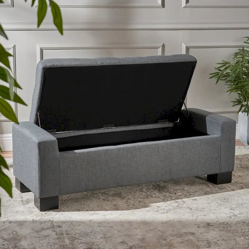 Tufted Waffle Stitch Storage Ottoman Bench with Soft-Close Lid — 2 Colors