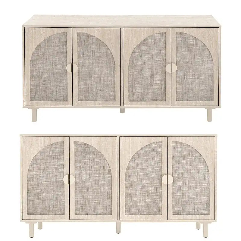 Farmhouse Sideboard Buffet Cabinet with 4 Rattan Doors & Adjustable Shelves