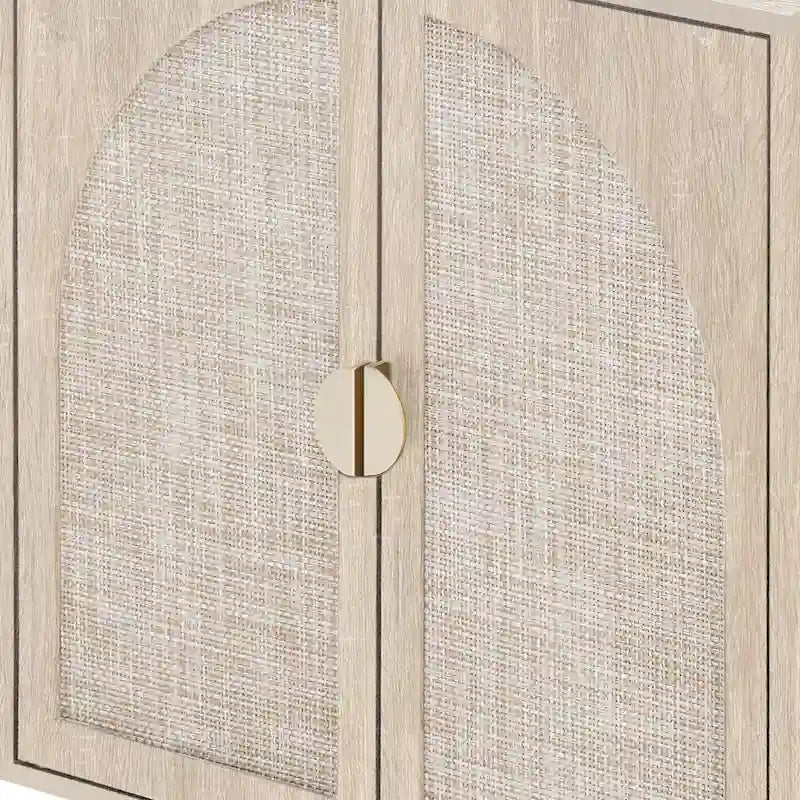 Farmhouse Sideboard Buffet Cabinet with 4 Rattan Doors & Adjustable Shelves