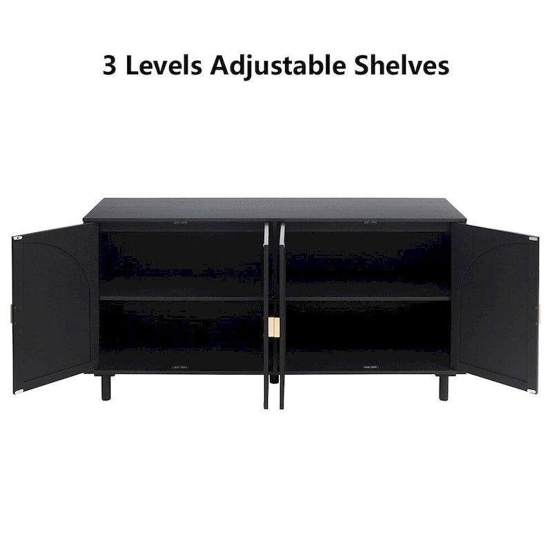Farmhouse Sideboard Buffet Cabinet with 4 Rattan Doors & Adjustable Shelves