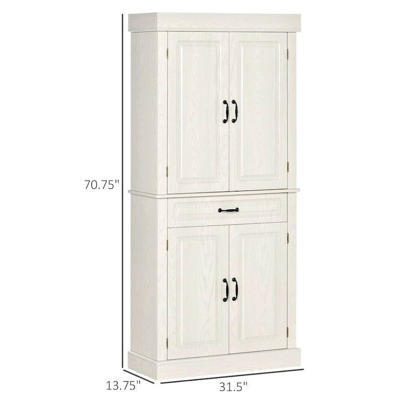 Tall Freestanding Kitchen Pantry Cabinet with 4 Doors & Drawer