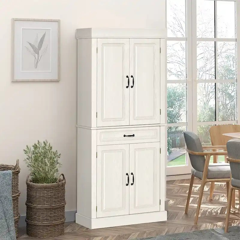 Tall Freestanding Kitchen Pantry Cabinet with 4 Doors & Drawer