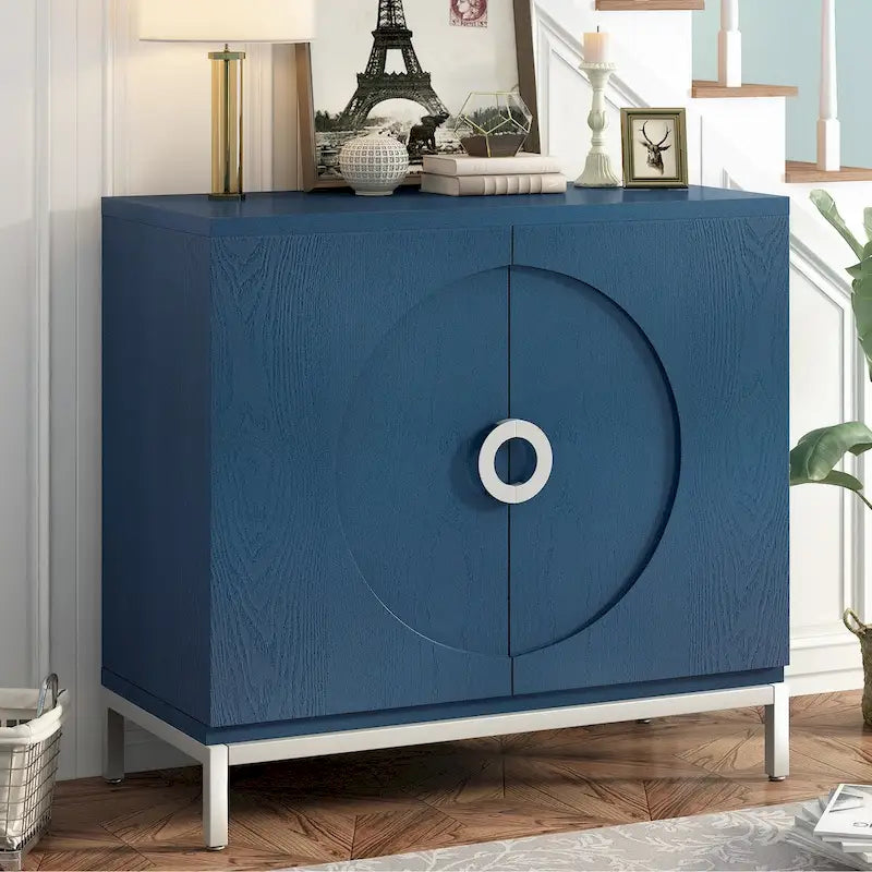 Wood Grain Sideboard Cabinet with Adjustable Shelves & Metal Legs