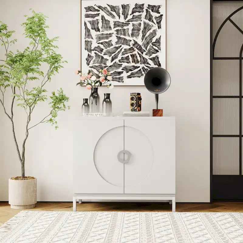 Wood Grain Sideboard Cabinet with Adjustable Shelves & Metal Legs