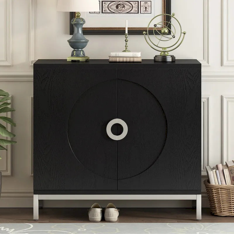 Wood Grain Sideboard Cabinet with Adjustable Shelves & Metal Legs
