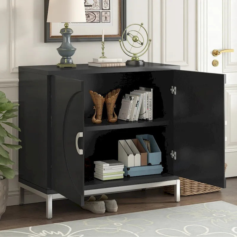 Wood Grain Sideboard Cabinet with Adjustable Shelves & Metal Legs
