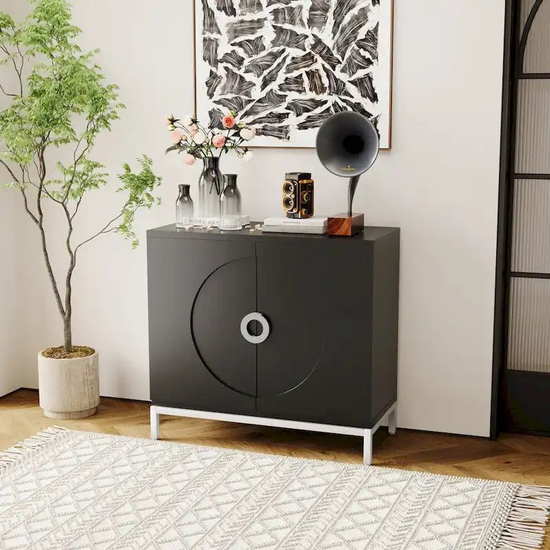 Wood Grain Sideboard Cabinet with Adjustable Shelves & Metal Legs