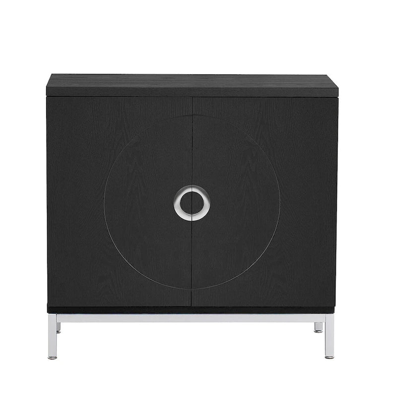 Wood Grain Sideboard Cabinet with Adjustable Shelves & Metal Legs