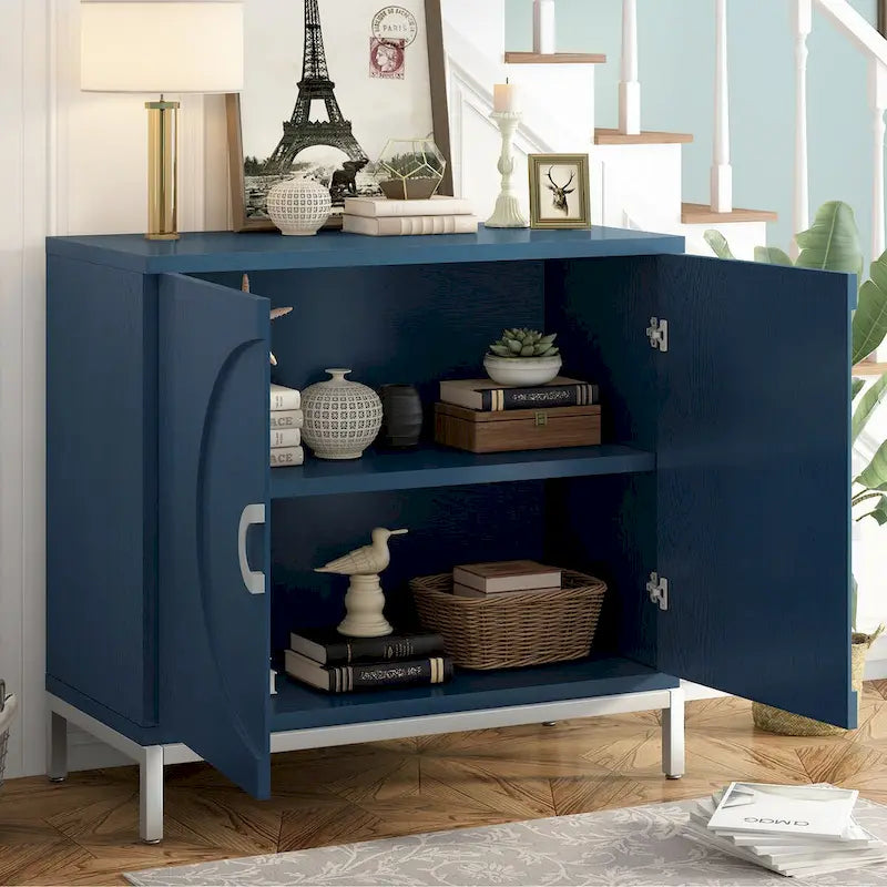 Wood Grain Sideboard Cabinet with Adjustable Shelves & Metal Legs