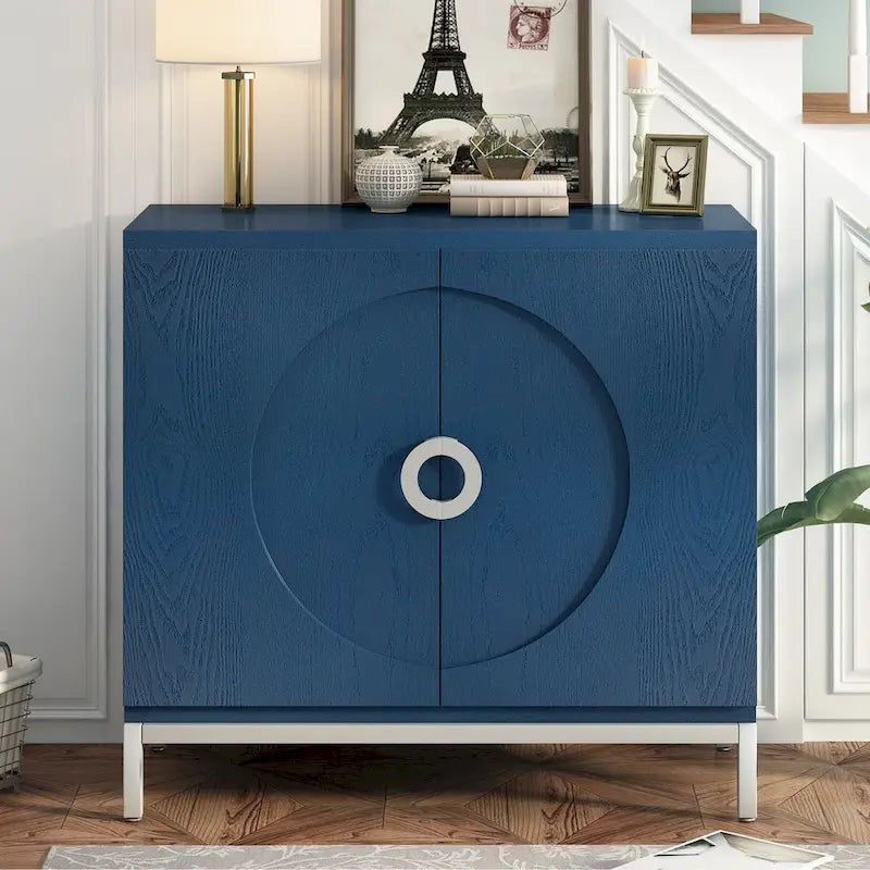 Wood Grain Sideboard Cabinet with Adjustable Shelves & Metal Legs