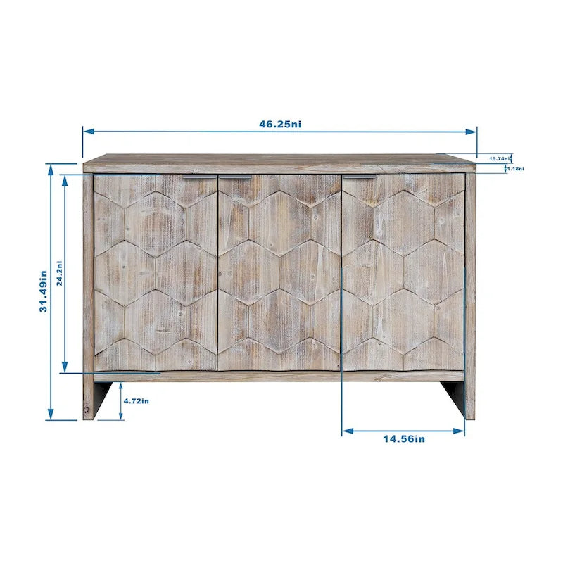 3-Door Wooden Sideboard Cabinet with Fluted Doors