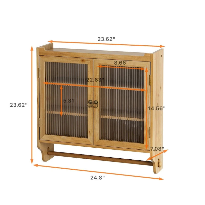 Vintage Glass Door Wall Cabinet with 3-Tier Storage & Towel Bar