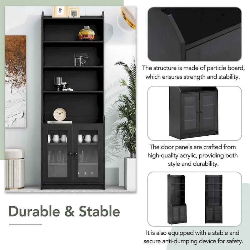 Tall Display Cabinet with Acrylic Doors & 6 Adjustable Shelves — Black