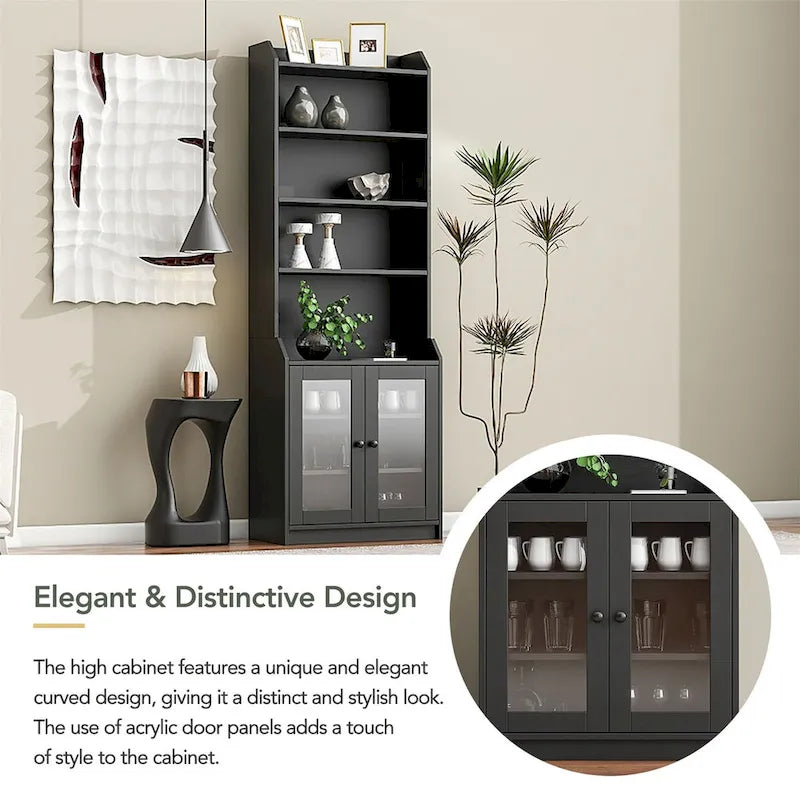 Tall Display Cabinet with Acrylic Doors & 6 Adjustable Shelves — Black