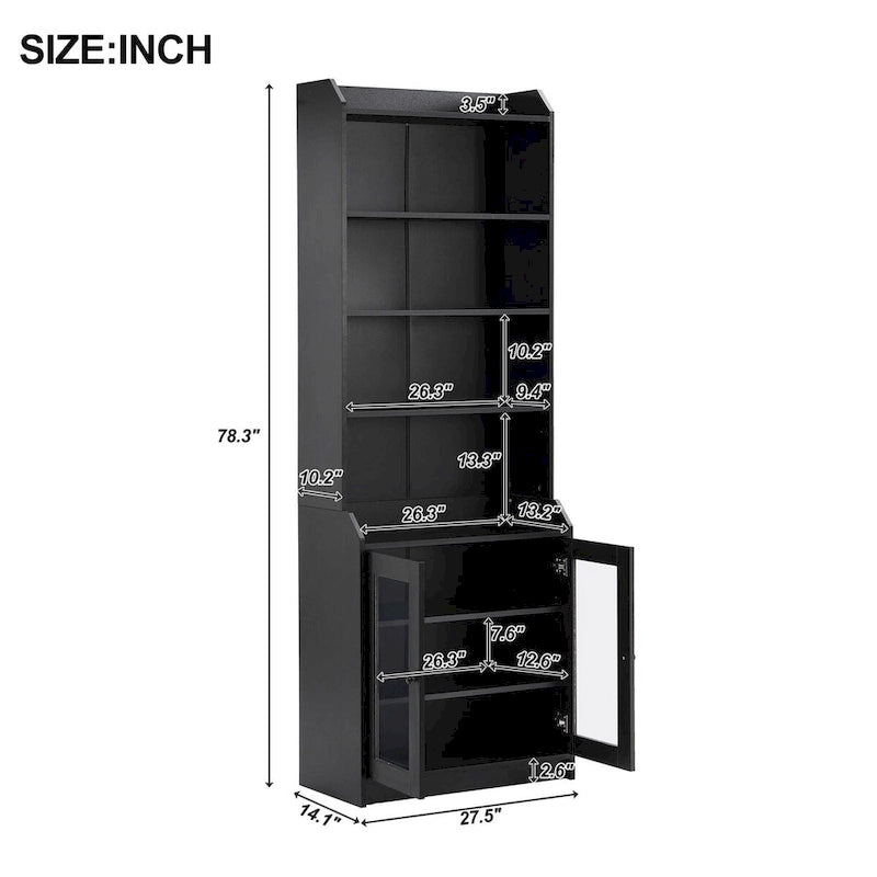 Tall Display Cabinet with Acrylic Doors & 6 Adjustable Shelves — Black