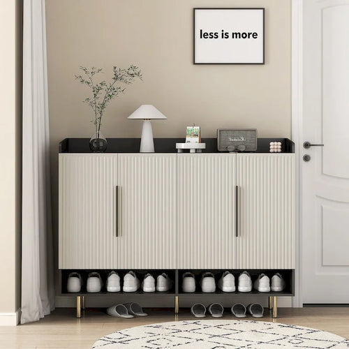 4-Door Shoe Cabinet with Adjustable Shelves & Open Top Surface