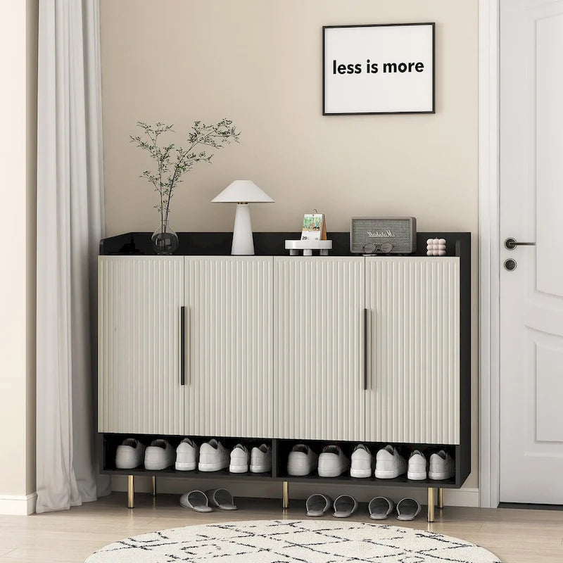 4-Door Shoe Cabinet with Adjustable Shelves & Open Top Surface