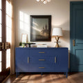 Navy Blue Sideboard Cabinet with Carved Doors, 3 Drawers & Curved Top