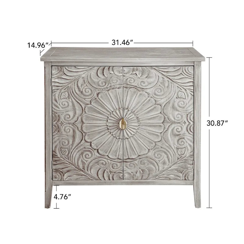 American Style 2-Door Cabinet with Relief Carved Doors & Gold Handles