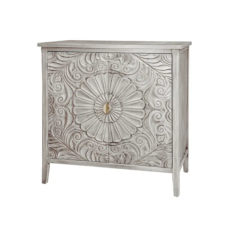 American Style 2-Door Cabinet with Relief Carved Doors & Gold Handles