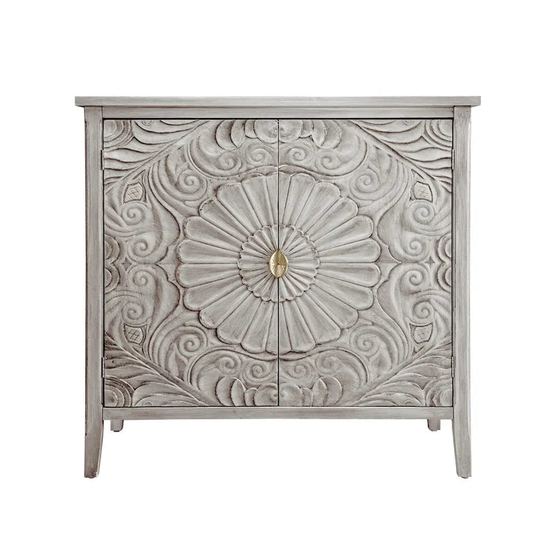 American Style 2-Door Cabinet with Relief Carved Doors & Gold Handles