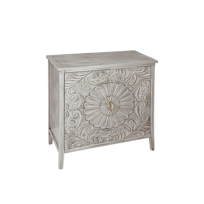 American Style 2-Door Cabinet with Relief Carved Doors & Gold Handles