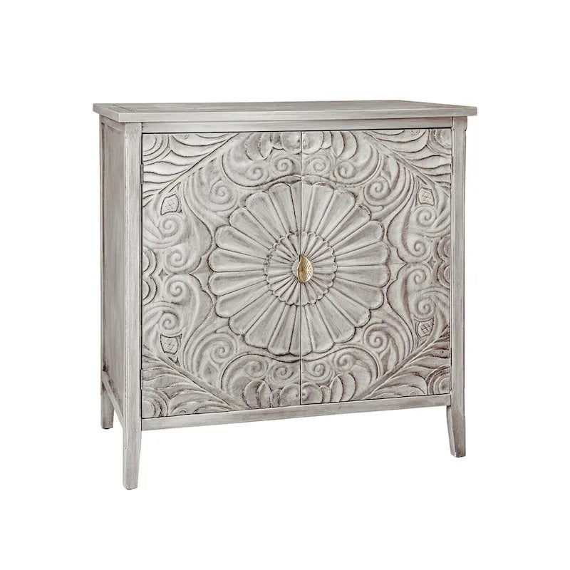 American Style 2-Door Cabinet with Relief Carved Doors & Gold Handles