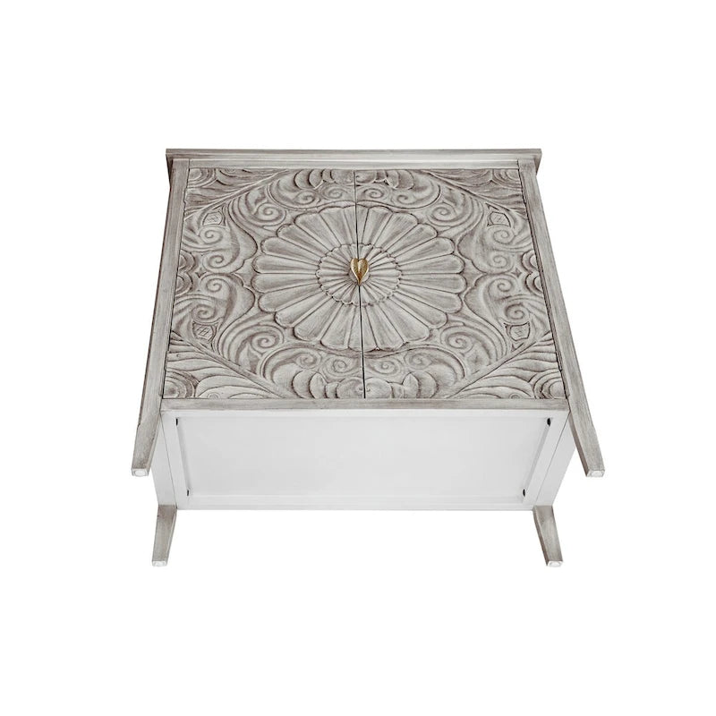 American Style 2-Door Cabinet with Relief Carved Doors & Gold Handles