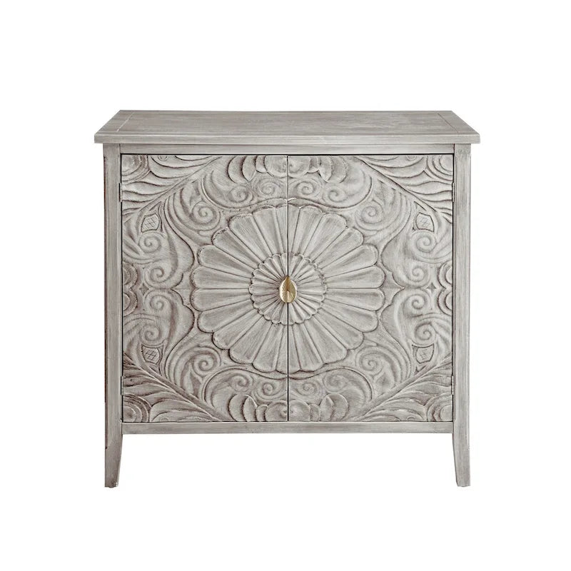American Style 2-Door Cabinet with Relief Carved Doors & Gold Handles