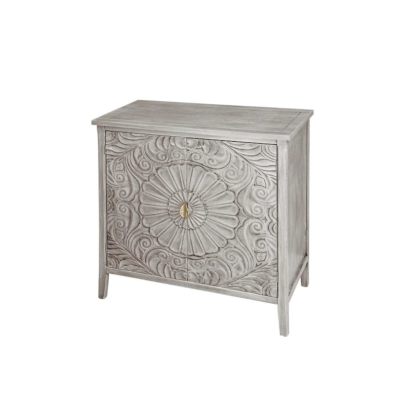 American Style 2-Door Cabinet with Relief Carved Doors & Gold Handles