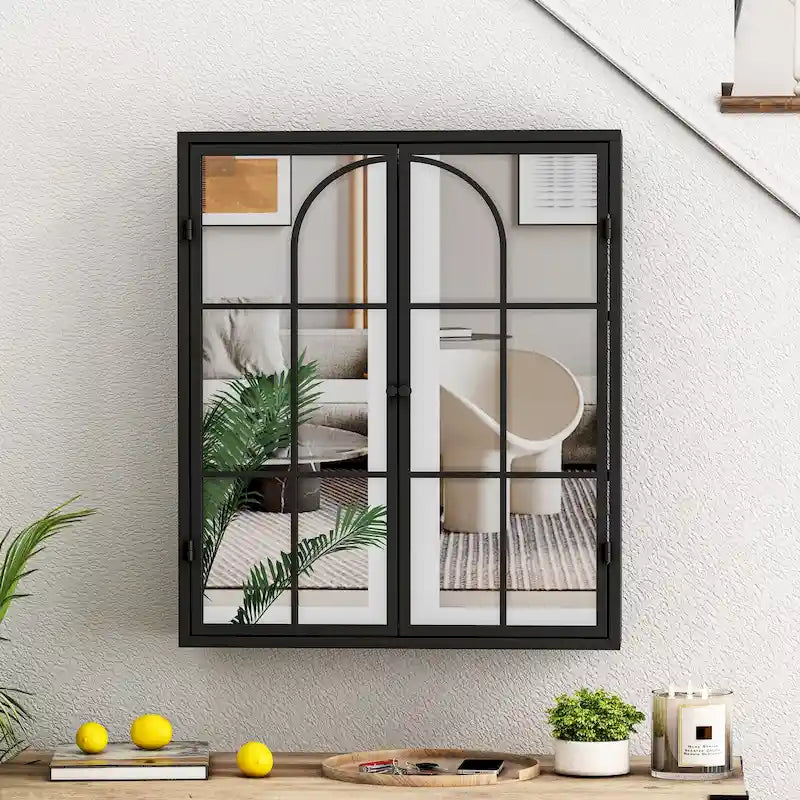 Vintage Two-Door Mirrored Wall Cabinet with 3-Tier Storage