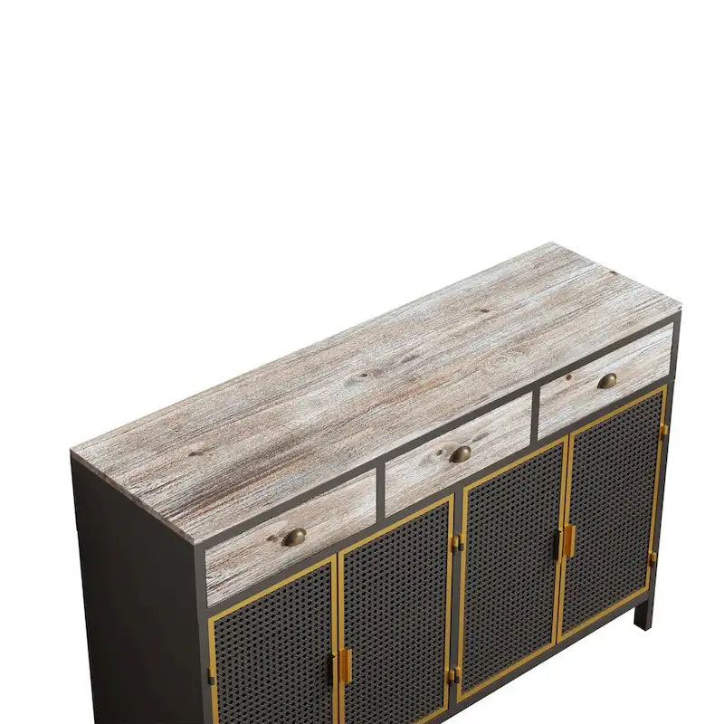 Modern Sideboard with 3 Drawers & 2 Cabinets — Iron & Solid Wood Frame, Dark Gray