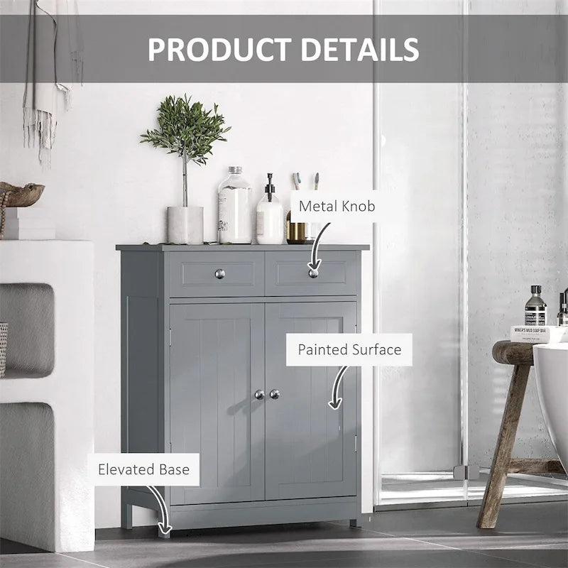 Freestanding Bathroom Floor Cabinet with 2 Drawers & Open Shelf