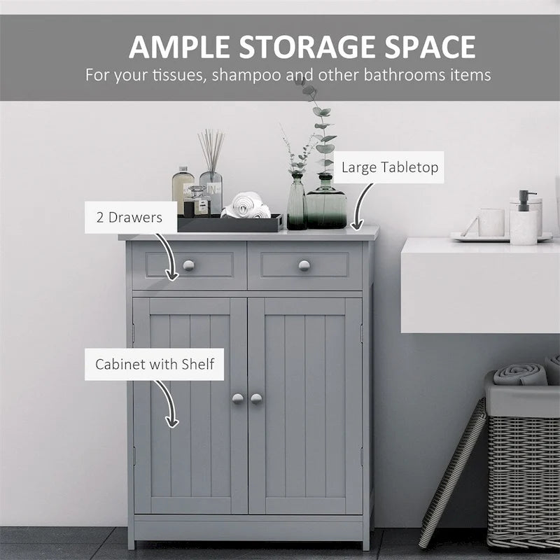 Freestanding Bathroom Floor Cabinet with 2 Drawers & Open Shelf