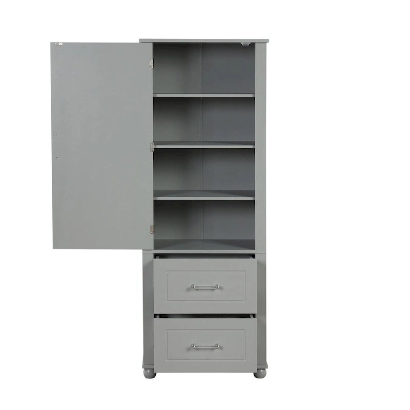 Tall Freestanding Storage Cabinet with 2 Drawers & Adjustable Shelves