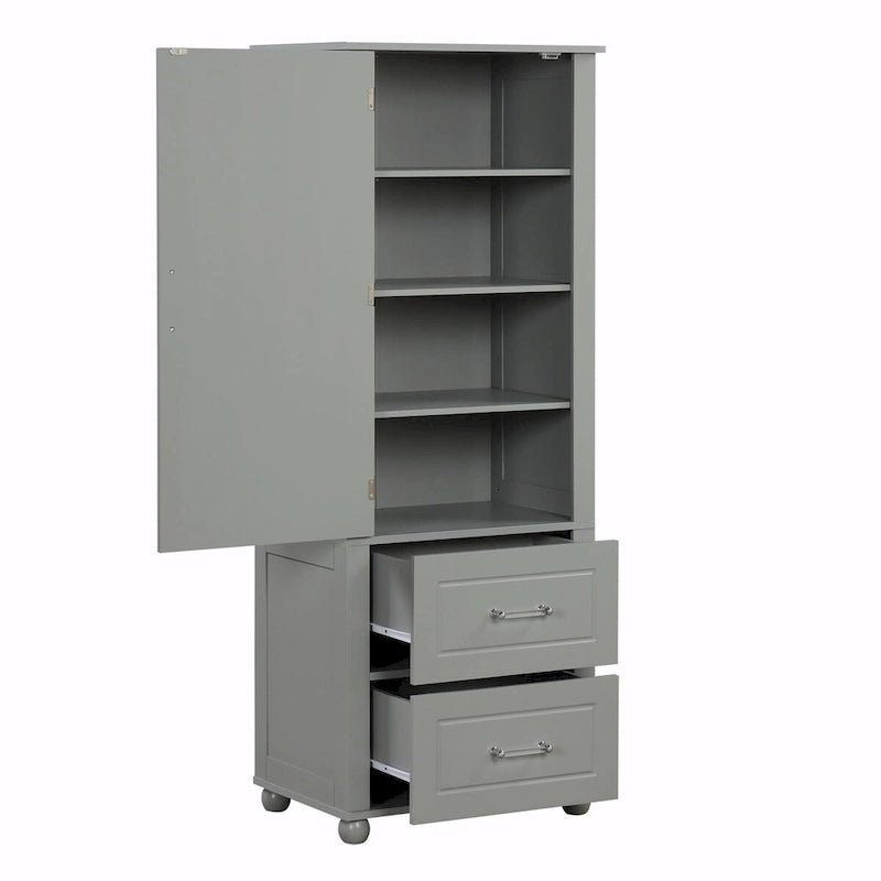 Tall Freestanding Storage Cabinet with 2 Drawers & Adjustable Shelves