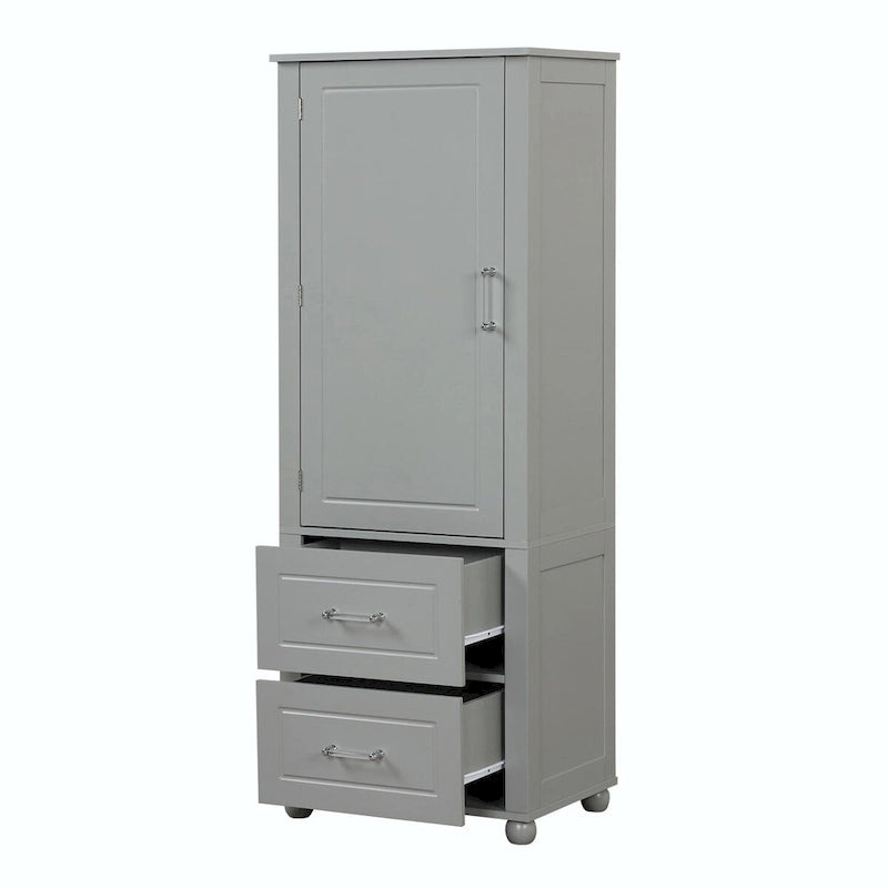 Tall Freestanding Storage Cabinet with 2 Drawers & Adjustable Shelves