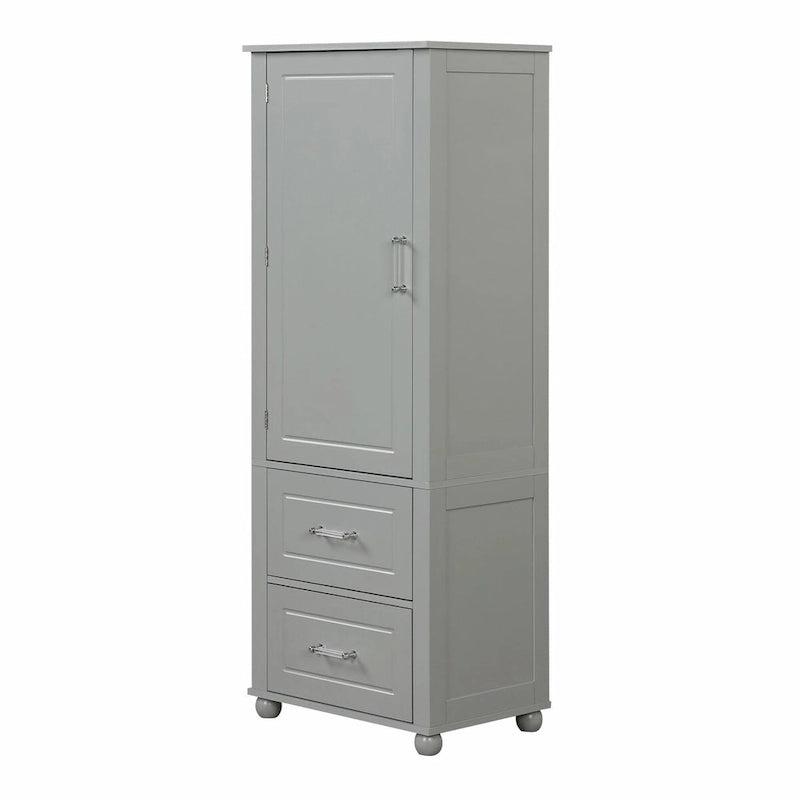 Tall Freestanding Storage Cabinet with 2 Drawers & Adjustable Shelves