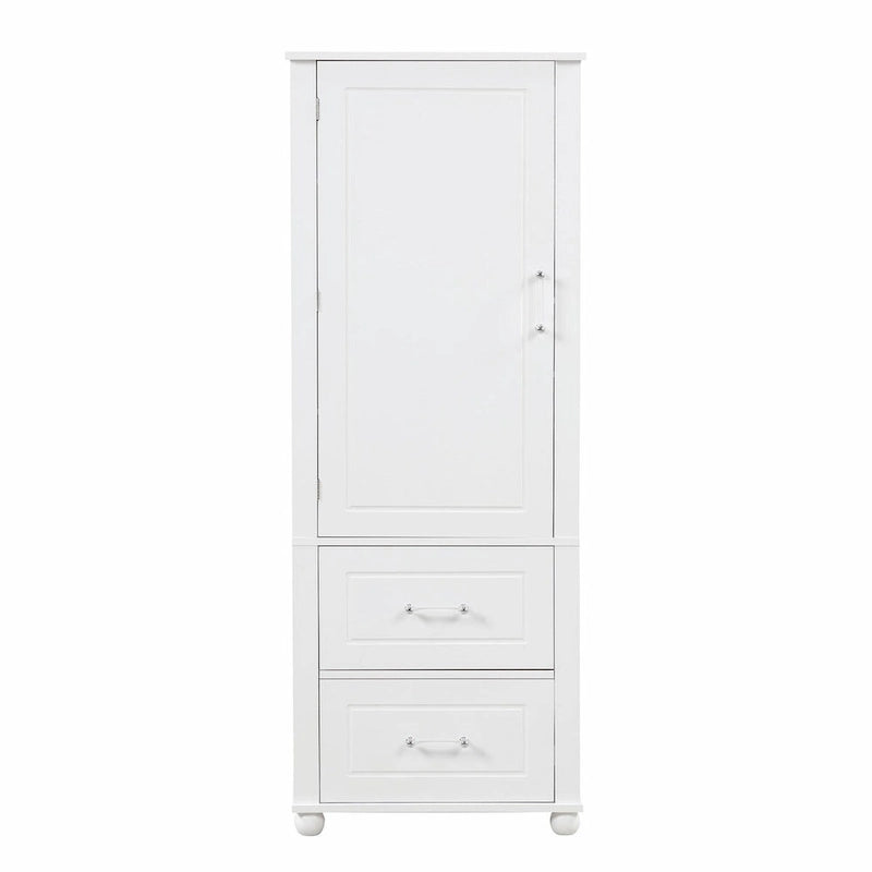 Tall Freestanding Storage Cabinet with 2 Drawers & Adjustable Shelves