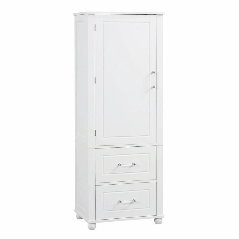 Tall Freestanding Storage Cabinet with 2 Drawers & Adjustable Shelves