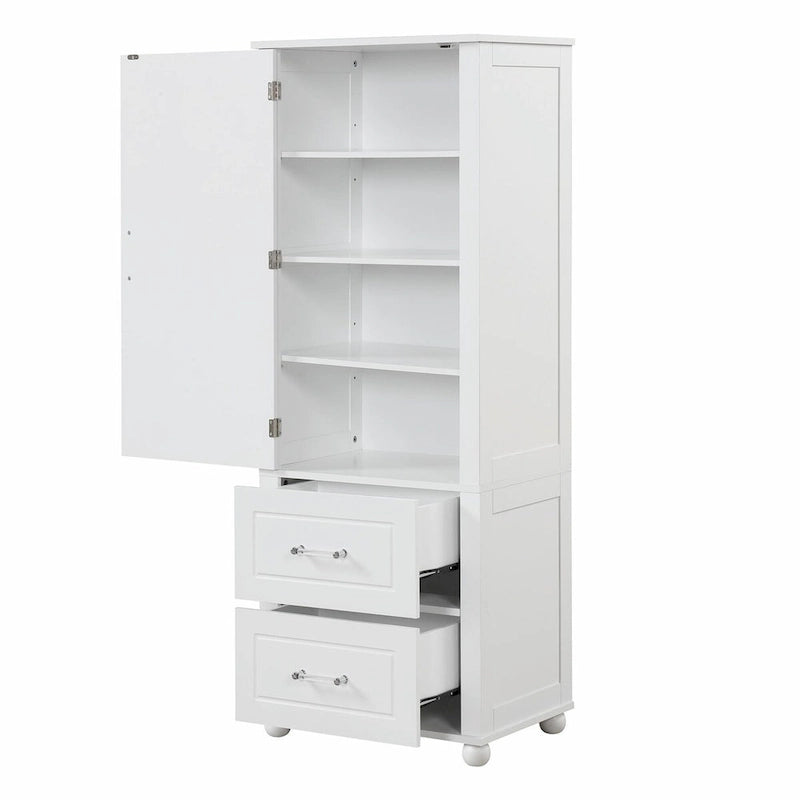 Tall Freestanding Storage Cabinet with 2 Drawers & Adjustable Shelves